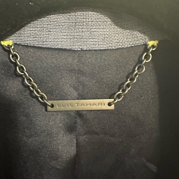 Elie Tahari Blue Chambray Linen Blend Blazer with Color Accents Details Size 0 - Picture 7 of 9